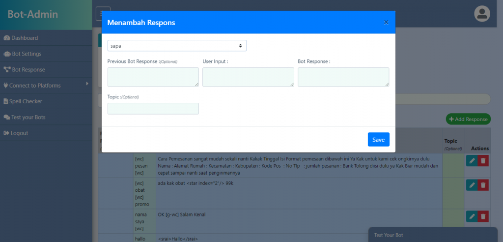 INPUT BOT RESPONSE